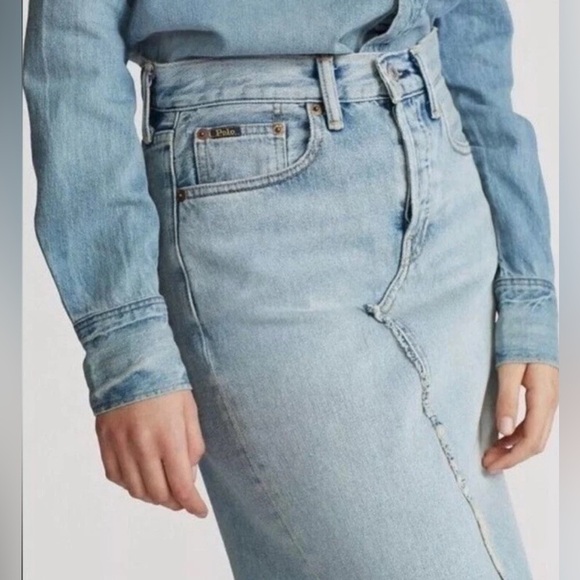 Polo RALPH LAUREN Size 26 Stone Wash Denim Phinley Pencil SKIRT - Picture 2 of 9